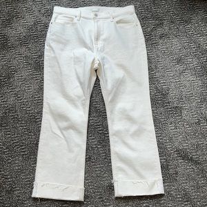 🍦Uniqlo Off White Stretch Denim cuffed jeans high rise raw cuffed hem size 30